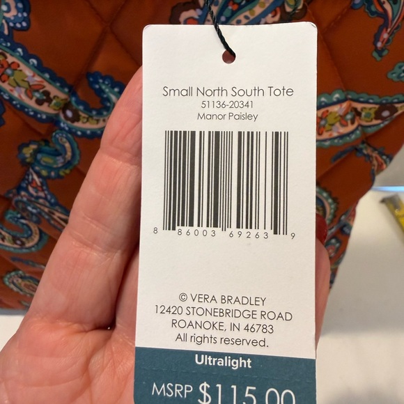 NWT Vera Bradley. Manor Paisley Quilted Tote Bag - Orange - Picture 12 of 14